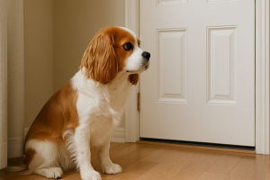 Chien observant la porte d'entrée après le départ de son maître