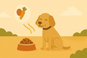 Gamelle avec croquettes légères et hydratantes pour chien, adaptées aux fortes chaleurs estivales.