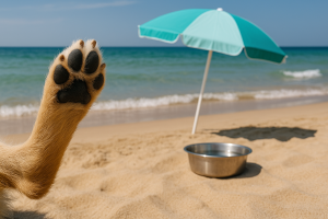 Pattes de chien sur sable brûlant