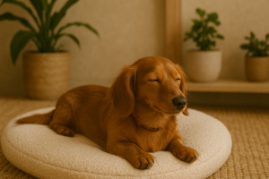 Petit chien détendu écoutant de la musique apaisante
