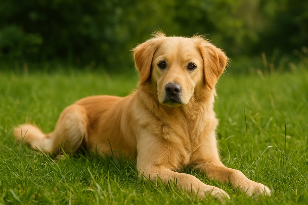 Chien couché dans l’herbe, protégé naturellement contre les puces et tiques