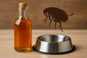 Bouteille de vinaigre de cidre et gamelle pour chien