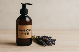 Flacon de shampoing naturel à base de lavande ou neem