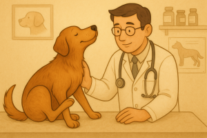 Vétérinaire examinant un chien qui se gratte