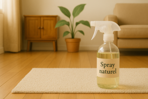 Intérieur propre avec spray naturel posé sur un tapis