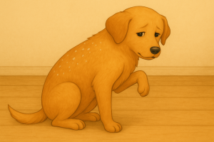 Chien avec pellicules visibles sur son dos