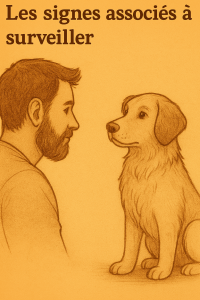  Chien assis, observé attentivement par son maître