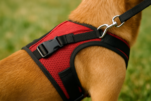Gros plan sur un harnais rembourré et respirant pour chien